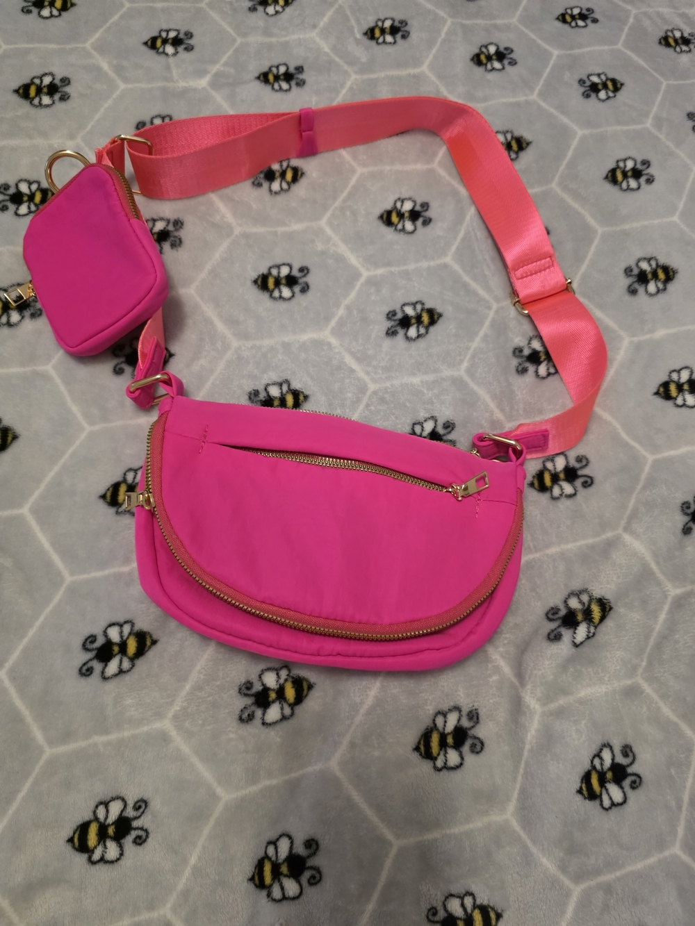 Bright Hot Pink Crossbody Belt Bag with Coin Pouch